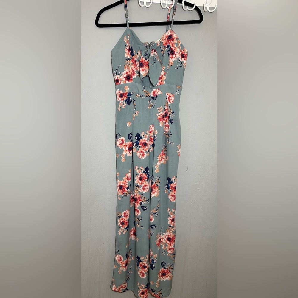 LoveCrazy Floral Back Zip Up Jumpsuit In Olive Green Color Size S/open Front